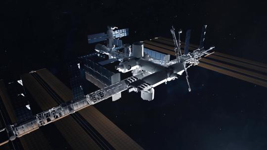 3D建立地球轨道上的国际空间站的镜头2