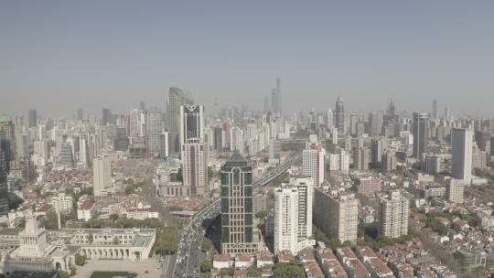 航拍上海延安路高架，静安寺，南京路