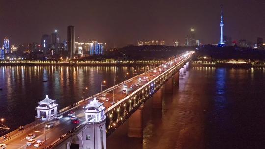4k航拍武汉长江大桥夜景视频素材模板下载