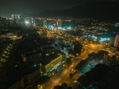 杭州富阳夜景城市延时高清在线视频素材下载