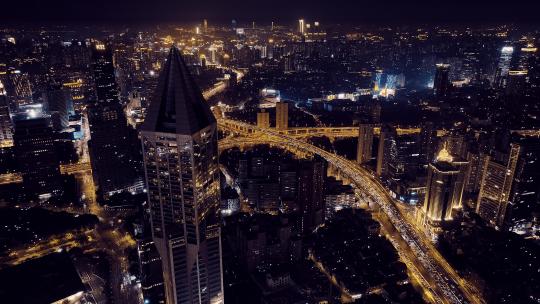 上海延安高架夜景航拍视频素材模板下载