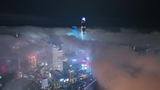 上海陆家嘴平流雾夜景航拍