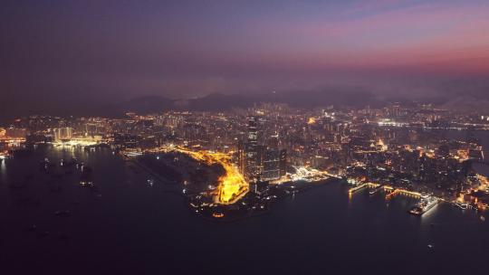 航拍香港尖沙咀黎明景观
