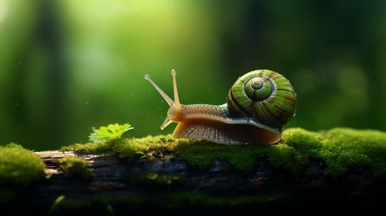 4K励志蜗牛春天森林中爬行软体动物