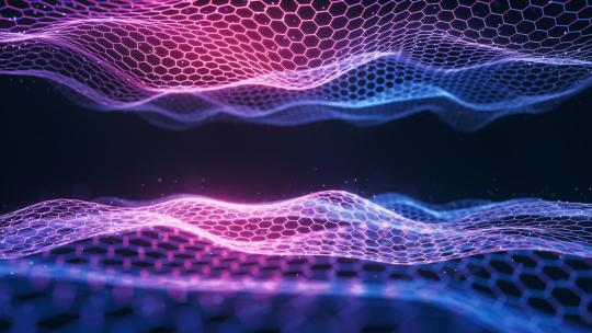 紫色六边形科技网格网络空间背景3D渲染
