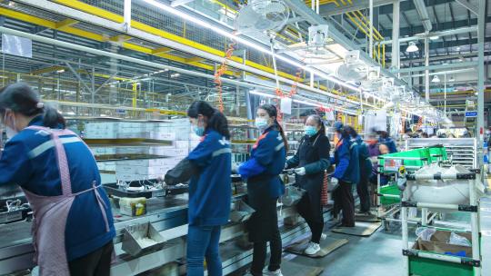 工厂工人流水线 白色家电传统制造业 延时