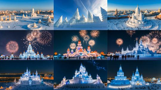 哈尔滨冰雪大世界4K合集高清在线视频素材下载