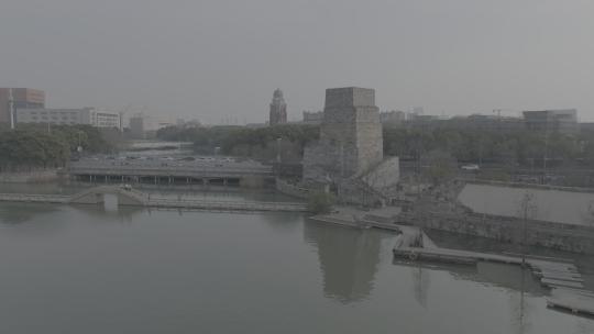 上海遗址航拍上海发源老建筑风景广富林塔