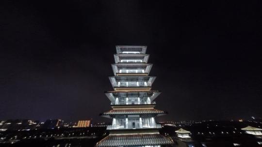 穿越机航拍中国扬州大运河博物馆大运塔夜景