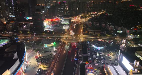 夜晚车流俯拍城市交通航拍繁华道路都市公路