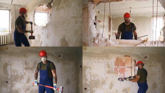 【合集】建筑工人工作砸墙视频素材模板下载