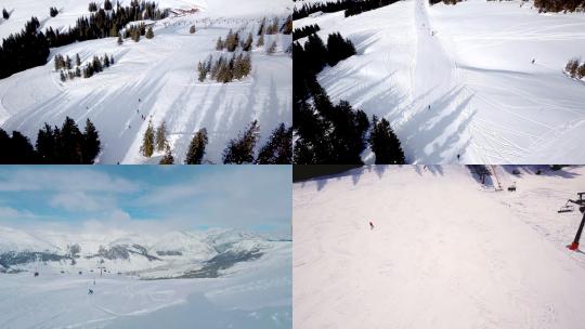 【合集】下坡滑雪鸟瞰图录像滑雪板视频素材模板下载