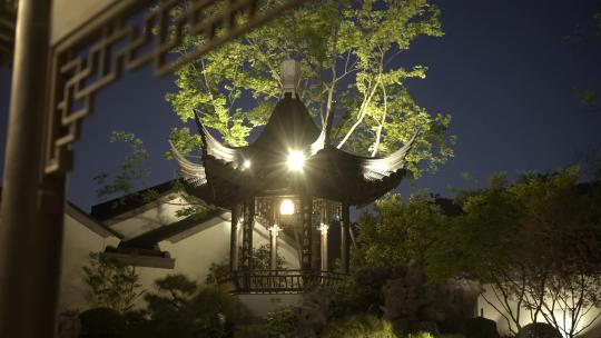 传统中式建筑凉亭晚上夜景