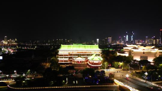 航拍江西南昌市图书馆夜景