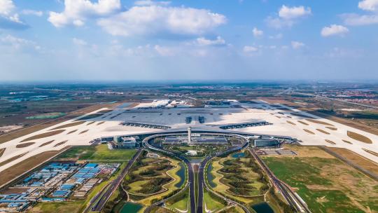青岛胶东国际机场高清4K航拍视频素材