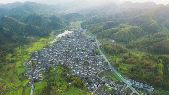 安徽黄山市黟县西递古村徽派村落航拍