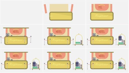 酒店旅馆旅社室内MG扁平卡通动画背景场景高清AE视频素材下载