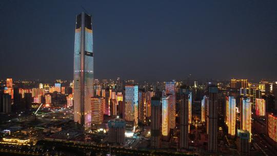 航拍武汉城市夜景灯光秀地标天际线高楼群