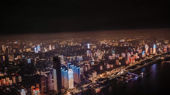 武汉江岸区汉口江滩夜景灯光秀延时摄影视频素材模板下载