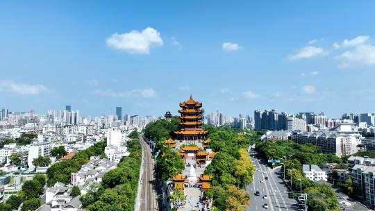 武汉城市风光航拍黄鹤楼长江风景武汉东湖区