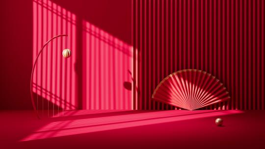 红色中国风室内建筑背景动画