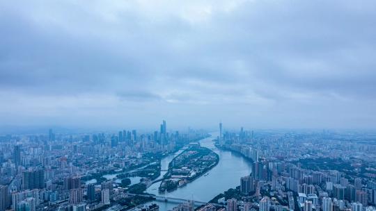 广州珠江新城摩天大楼建筑天空云雾航拍延时