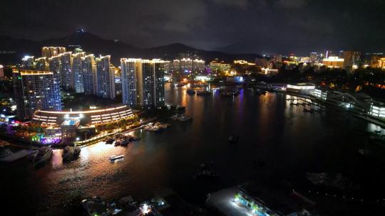 航拍海南三亚游艇旅游中心与帆船港帆船夜景