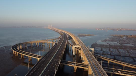 石狮市锦江外线航拍泉州湾大桥-推镜头