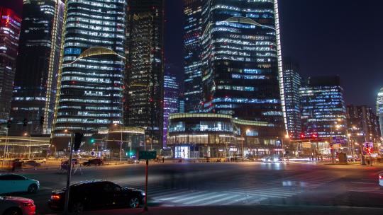 北京夜街交通空中城市景观全景