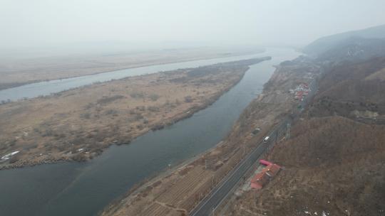 辽宁G331鸭绿江中朝边境公路航拍风光
