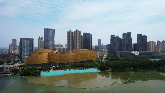 航拍武汉城市商业地产地标建筑电影乐园