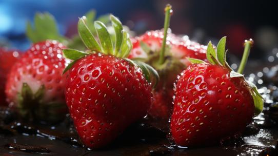 4K水果草莓浆果特写红色多汁农产品绿色生态