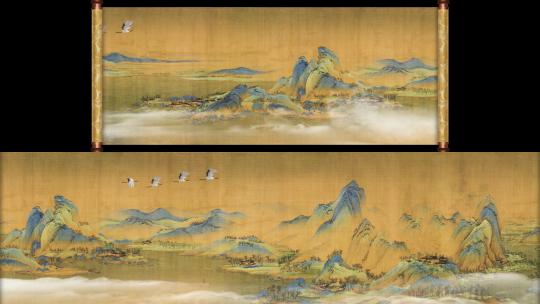 4K超宽千里江山图画卷打开视频