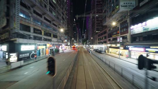 香港叮叮车第一视角夜景延时视频素材模板下载