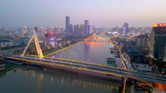 4k 航拍宁波老城城市夜景