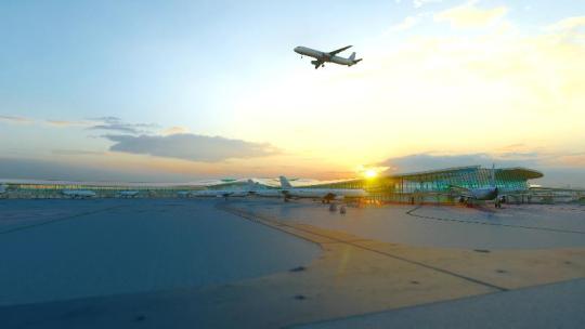 民航飞机从北京大兴机场起飞三维动画