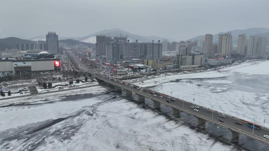 原创 辽宁通化市浑江冬季城市航拍风光