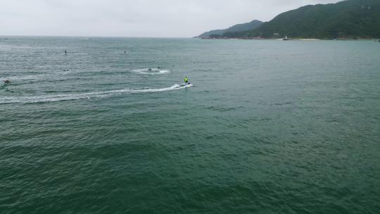 海南省三亚市后海村阴天冲浪航拍