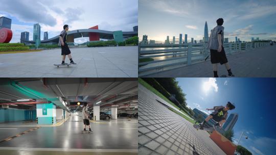 城市街头滑板青少年视频素材模板下载