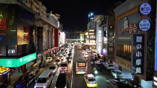航拍沈阳西塔韩国风情街城市夜景视频素材模板下载