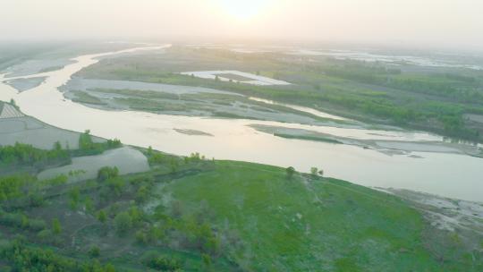 渭河夕阳航拍视频素材模板下载