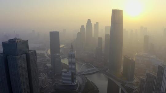雾霾掩盖下的天津清晨视频素材模板下载