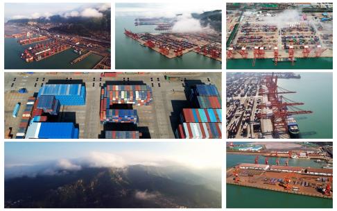 港口码头集装箱航运江苏连云港港口高清在线视频素材下载