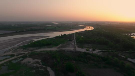 渭河河流河床夕阳