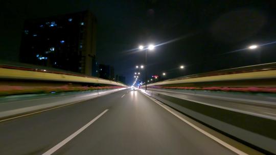 夜晚杭州市上塘高架路车尾行车空镜2