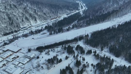 黑龙江雪乡滑雪场航拍景观