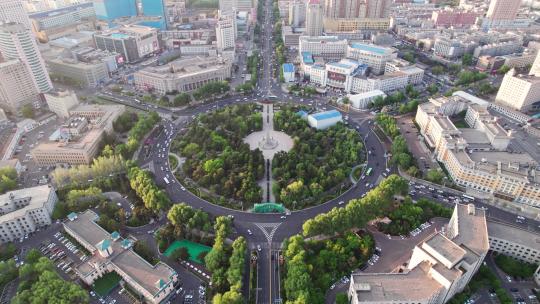 中国吉林长春人民广场城市风光航拍