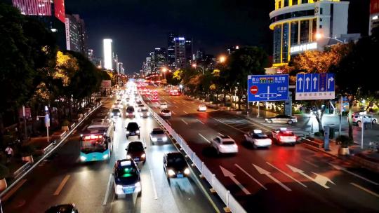 深圳华富路城市夜景公里交通车流延时视频素材模板下载