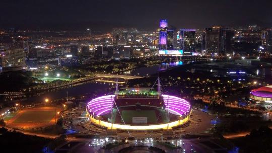 义乌梅湖城市夜景航拍高清在线视频素材下载