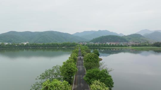 杭州萧山戴村仙女湖航拍清晨视频素材模板下载